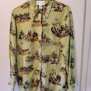 Diane Von Furstenberg green silk blouse M